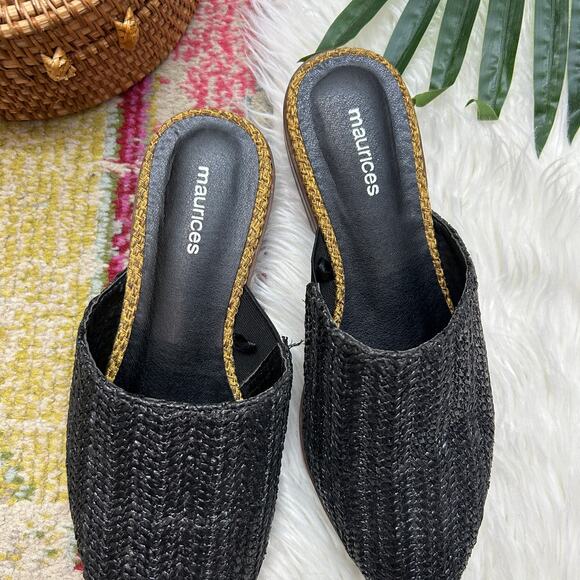 Maurices Black Mule 8 Woven Rattan Slip On Boho Casual Summer Neutral Minimalist - Picture 3 of 8